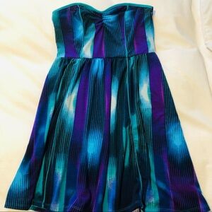 Xhilaration Medium Strapless Mini Dress. Blue, Green, Teal and Purple.